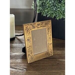 vtg M.W. CARR Brass Gold Floral Picture Photo Frame Art Nouveau EUC Cherub Angel